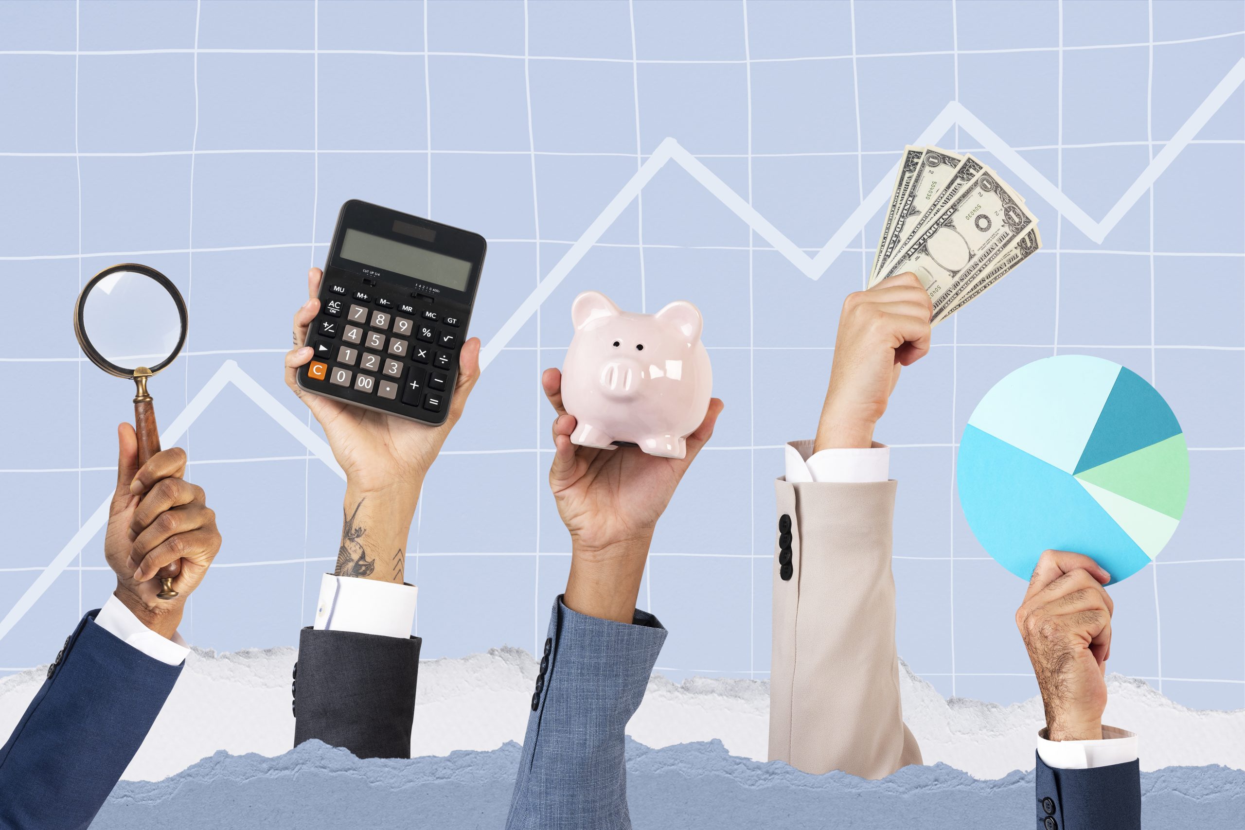 Business growth hands profit solutions concept remix